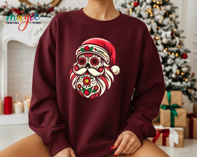 Santa Mexico Christmas Sweatshirt, Santa Skull Hoodie, Spanish Xmas Gifts, Holiday Sweater