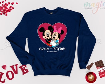 Custom Name Mickey Minnie Love Sweatshirt, Personalized Disney Matching Couple Hoodie, Gift for Girlfriend