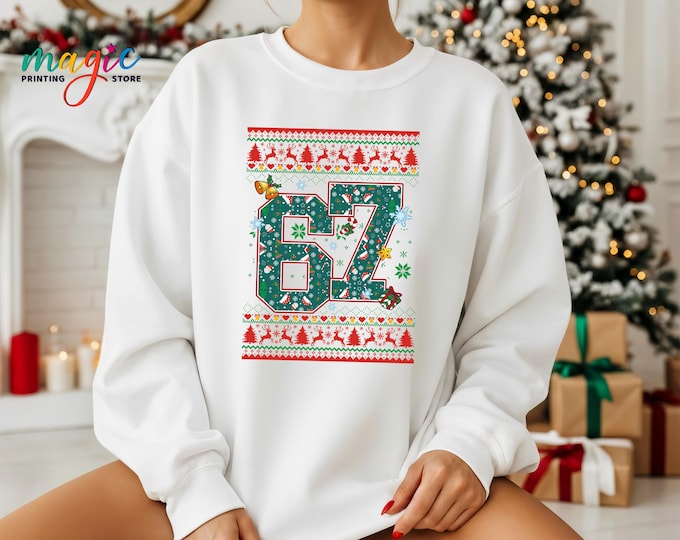 Christmas Ugly 6 7 Sweatshirt, Funny Meme Six Seven Hoodie, Xmas Holiday Gift, Viral Festive Sweater