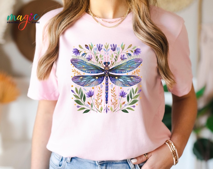 Vintage Dragonfly T-Shirt, Boho Dragonfly Shirt, Floral Insect Tee,Together Dragonfly Shirt, Gift for Nature Lover,Dragonfly Shirt for Women
