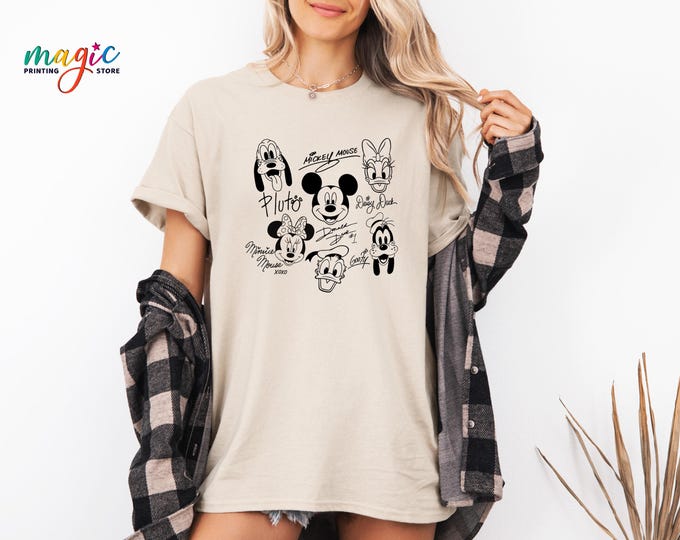 Mickey and Friends Signature Shirt, Disney Family Vacation Shirt, Retro Disneyland Shirt, Disneyworld Shirt, Disney Trip Shirt, Family Gift