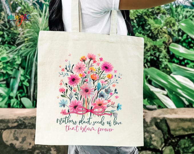 Mother’s Day Wildflower Tote Bag, Personalized Mom Gift, Floral Canvas Bag, Thoughtful Gift for Mom