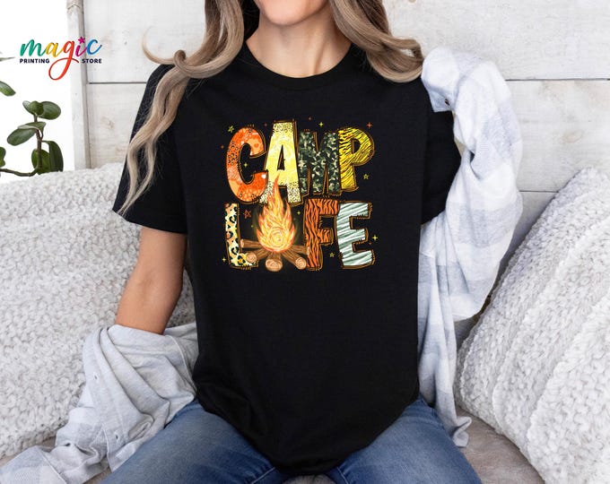 Camp Life Shirt, Trendy Camping Tshirt, Retro Adventure Tee, Nature Lover Shirt, Camp Fire Shirt, Gift for Camper, Outdoor Shirt