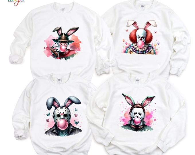 Easter Horror Sweatshirt, Horror Movie Easter Sweater, Bunny Horror Characters Hoodie, Funny Easter Day Gifts, Spooky Easter