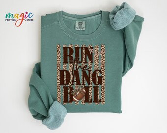 Comfort Colors® Run The Dang Ball Sweatshirt, Leopard Coquette Football Mom Sweater, Game Day Shirt