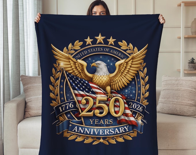USA 250th Years Quilt Blanket, Blanket with American Eagle, Patriotic Blanket Gift, 4th of July Decor, Independence Day Blanket