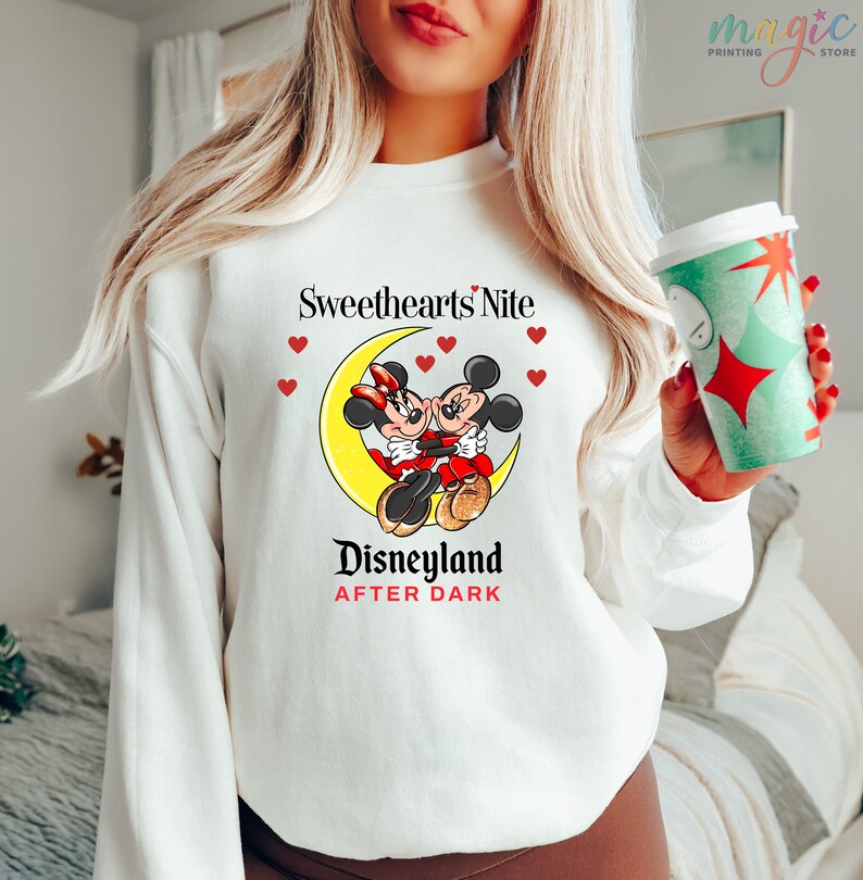 Sweetheart Nite Disneyland Sweatshirt, Mickey Minnie Couple Hoodie, Disneyland After Dark, Disneyworld Valentines Day,Couple Shirt Valentine image 1