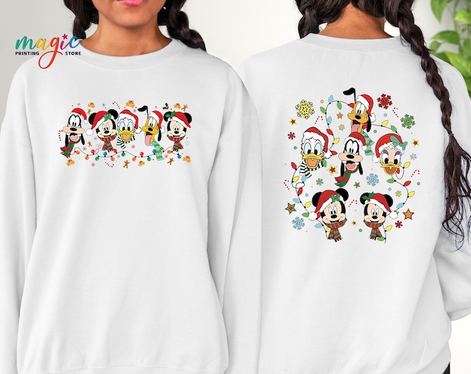 Disney Christmas Sweatshirt, Mickey and Friends Christmas Party, Disney Christmas Lights Sweater, Santa Disney Characters Sweatshirt