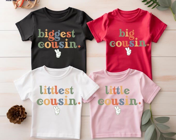 Custom Biggest Littlest Cousin Shirt, Matching Cousin TShirt, Family Group Outfit, Big Little Cousin Crew Gift Tee