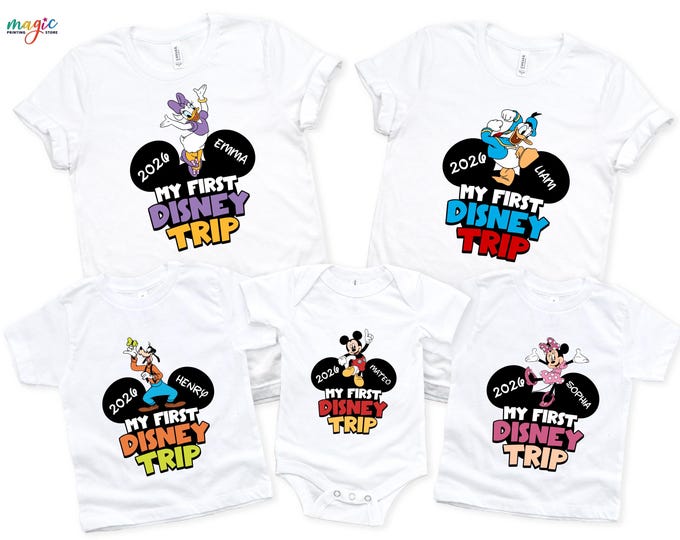 Custom Name First Disney Trip Shirt, Magical Kingdom Trip Tshirt, Disney Characters Vacation Tee, Disneyland 2026