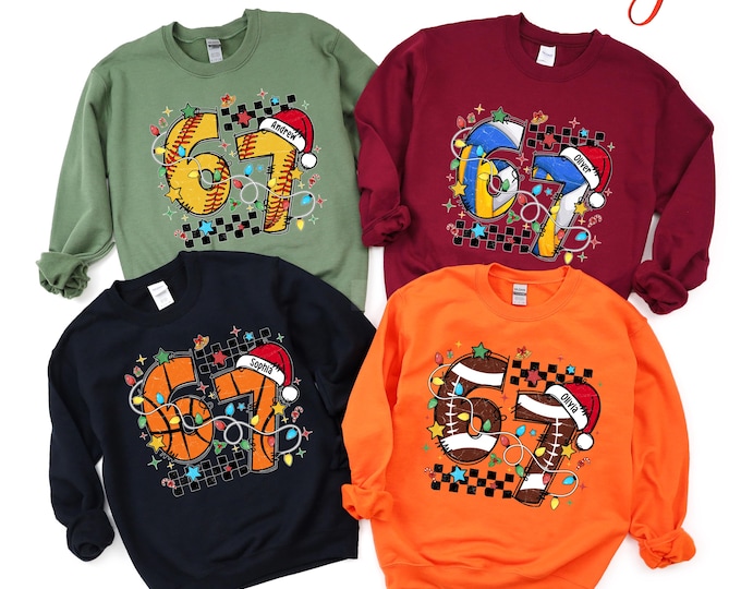 Custom Sports 6 7 Christmas Sweatshirt, Basketball Santa Hoodie, Xmas Gameday, Gift for Player