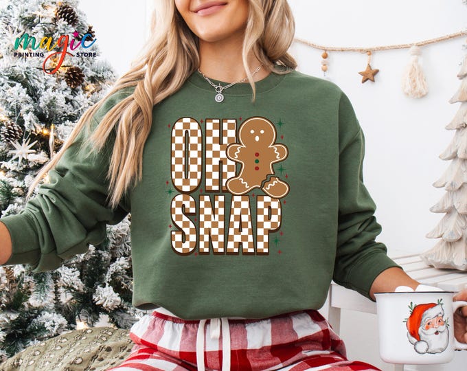 Retro Christmas Sweatshirt, Oh Snap Sweater, Gingerbread Sweatshirt, Funny Christmas Hoodie,  Merry & Bright, Holiday Sweater