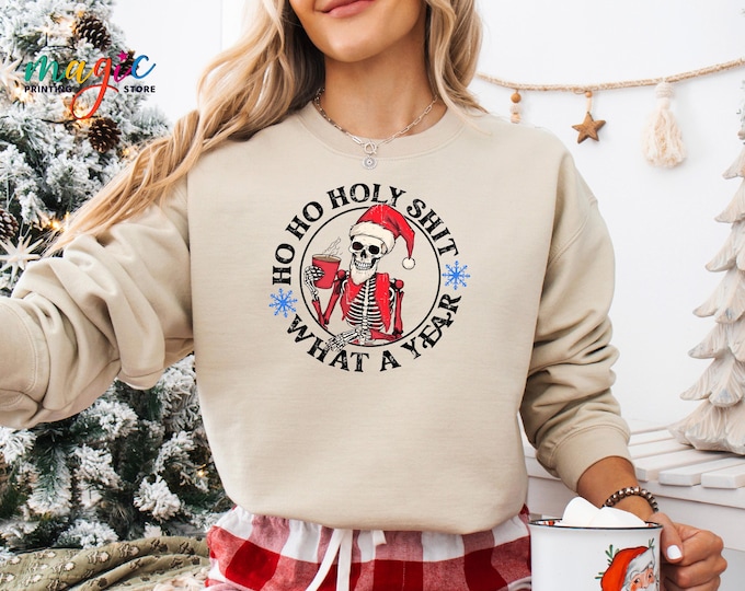Christmas Sarcastic Sweatshirt, Christmas Humor Sweater, Skeleton Santa Claus Sweatshirt, Funny Santa Skeleton Sweater, Christmas Winter Tee