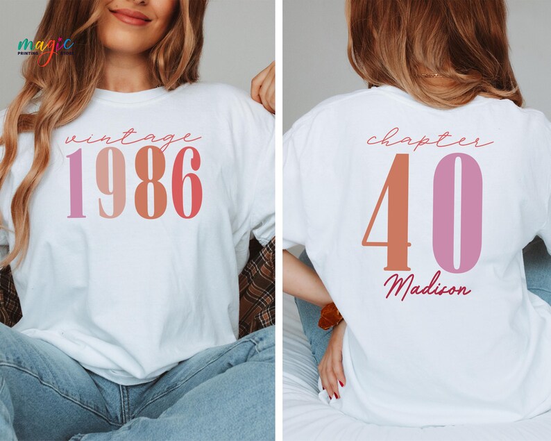 Custom Name Vintage 1986 40th Birthday Shirt, Chapter 40 T-shirt, Personalized Birthday Tee, Birthday Gift for Adults image 11