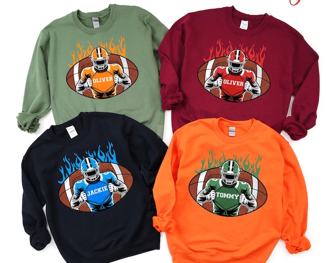 Personalized Football Player Sweatshirt, Custom Name Sports Hoodie, American Football Sweater, Game Day Shirt