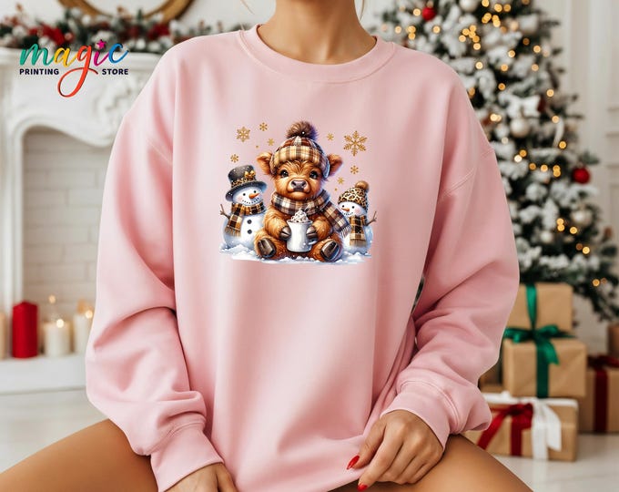 Highland Cow Christmas Sweatshirt, Funny Christmas Animal Shirt, Xmas Holiday Gift, Cute Winter Hoodie