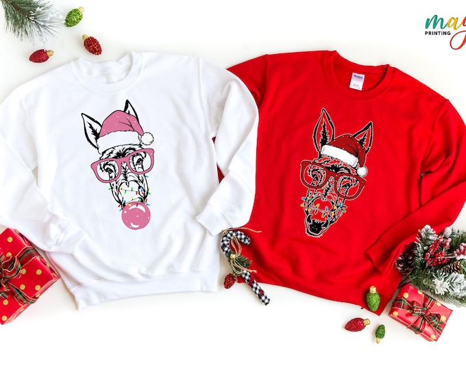 Funny Christmas Donkey Sweatshirt, Farm Xmas Sweater, Christmas Light Shirt, Animal Lover Gift
