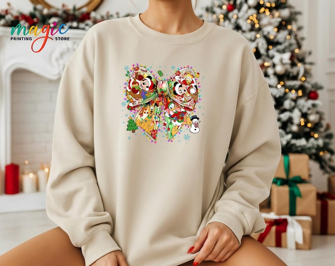 Coquette Bows Disneyland Christmas Sweatshirt, Mickey and Friends Shirt, Merrytime Vacation  Hoodie