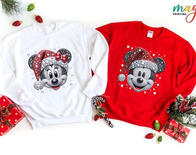 Mickey or Minnie Mouse Christmas Sweatshirt, Xmas Couple Gift, Disneyland Trip Sweater, Funny Holiday Hoodie