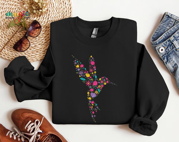 Flower Bird Sweatshirt, Nature Lover Gift, Spring Aesthetic Hoodie, Animal Lover Sweater, Bird Mama Sweatshirt