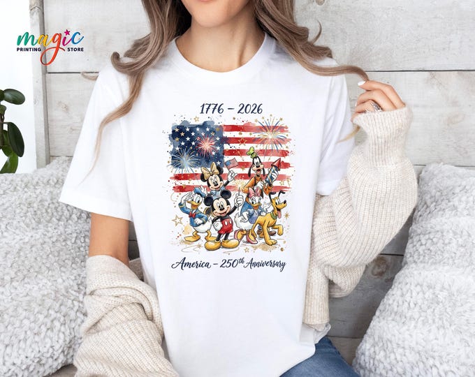 Disney USA 250th Anniversary Shirt, Disney Characters Patriotic Tshirt, Independence Day Trip Tee, Disney Freedom