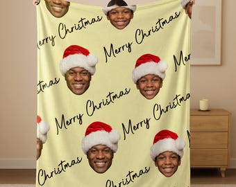 Custom Face Blanket, Merry Christmas Minky Sherpa Throw, Personalized Family Photo Blanket