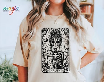 La chemise de carte de tarot tante, t-shirt squelette pour femme, t-shirt tante, chemise tante future, meilleure chemise tante de tous les temps, cadeau tante carte de tarot, cadeau pour elle