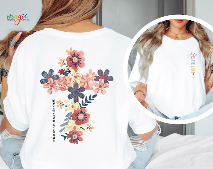 Jesus is the Light Shirt, Floral Christian Tshirt, Jesus Easter Tee, Bible Verse, Religious Easter Gift