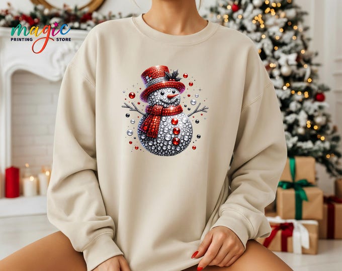 Cute Snowman Christmas Sweatshirt, Funny Winter Sweater, Holiday Cozy Crewneck, New Years Party Gifts,Xmas Family Tee
