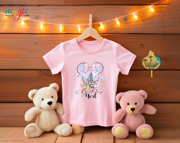 Disneyland Birthday Girl Shirts,  Mickey Minnie Ears Castle Shirt,  Birthday Party Gift, Disneyworld Birthday Trip Tshirt