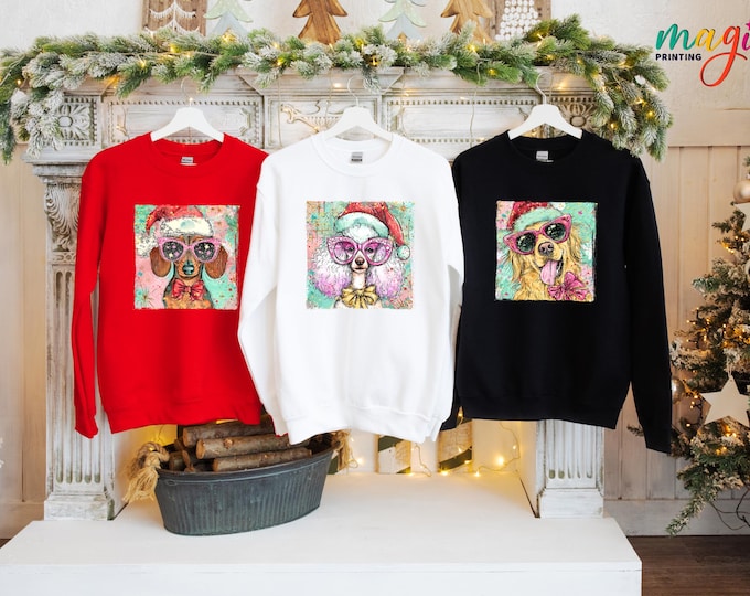 Santa Hat Pink Glasses Dog Sweatshirt, Christmas Dog Hoodie, Holiday Pet Parent Gift