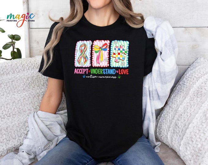Autism Accept Understand Love Shirt, Coquette Autism Puzzle Tshirt,  Autism Awareness Tee, Autism Acceptance Shirt, Autism Mama