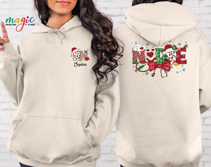 Custom Name Christmas Nurse Sweatshirt, Personalized Christmas RN Sweater, Christmas Gift for Nurse, Xmas Registered Nurse, Winter Sweater