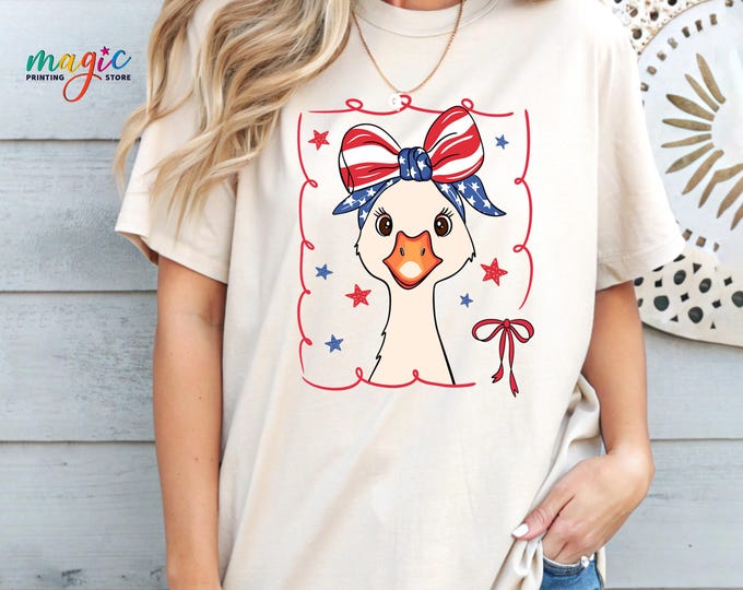 4th Goose Shirt, Patriotic Goose Shirt, Americana Goose with Bow Shirt,America Flag T-shirt, This Goose is Loose Tee, Independence Day Shirt