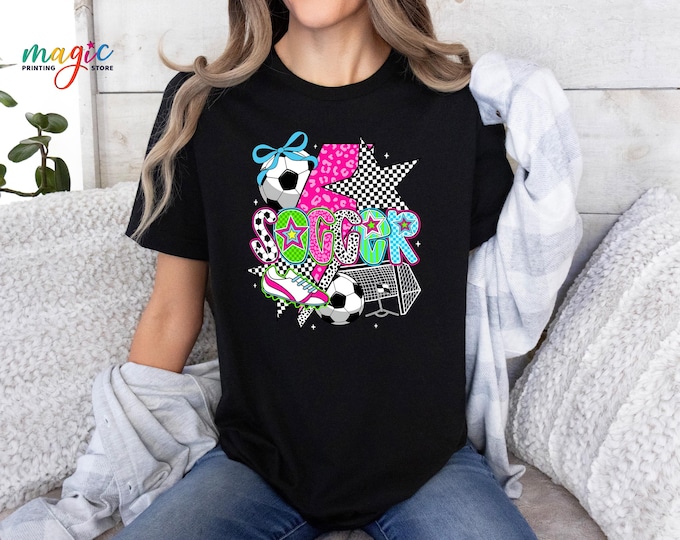Preppy Soccer Shirt, Coquette Game Day Tee, Checkered Brushstroke Soccer Mama Gift, Sports Fan Mom Tshirt