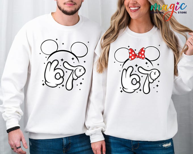 Mickey and Minnie 67 Sweatshirt, Disneyland Christmas Hoodie, Holiday Xmas Gift, Couple Matching