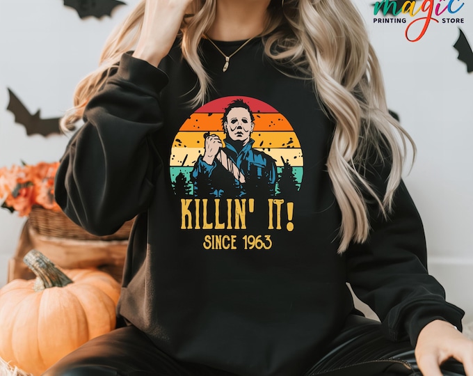 Custom Halloween Sweatshirt, Halloween Lover Gifts, Killin' It Sweater, Horror Halloween Hoodie