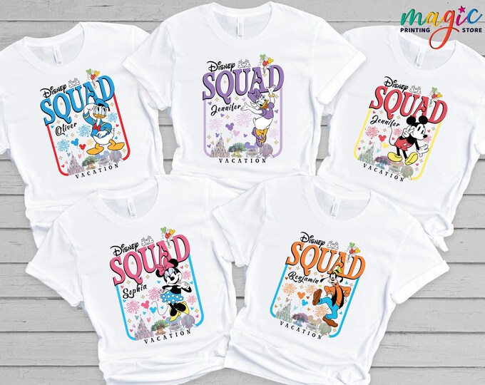 Custom Disney Squad Vacation Tshirt, Disneyland Character Shirt, Disneyworld Trip Gift, Family Matching Shirt