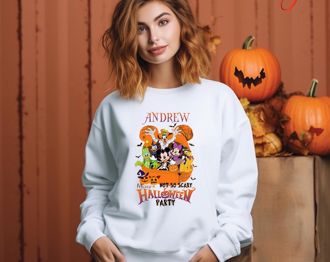 Custom Name Halloween Party Sweatshirt, Disney Halloween Sweatshirt, Customized Mickey Halloween Party Groups, Halloween Gift for Family