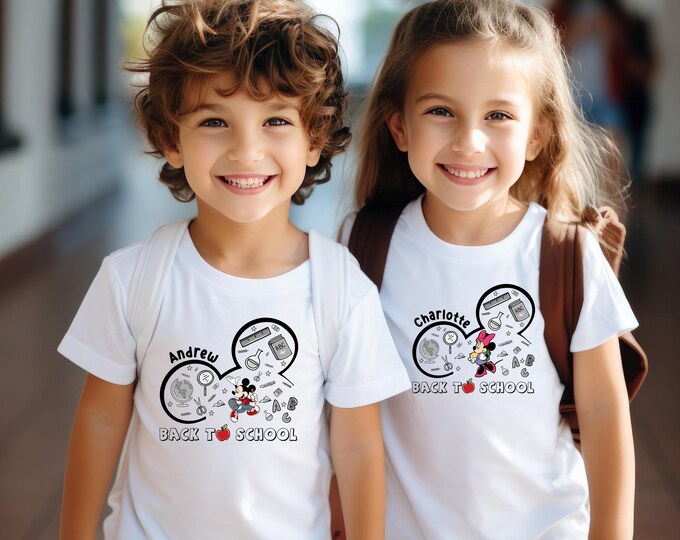 Custom Name Disney Back to School Shirt, Personalized Back to School Shirt, Disney Schhol Gift for Kids, Mickey and Minnie Student Shirt
