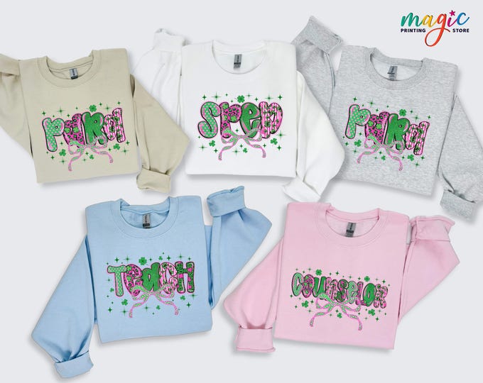 St. Patrick's Day Coquette Education Series Sweatshirt, Sped, Teach, Para, and Counselor Sweater, Shamrock Teacher Gift