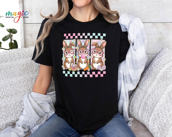 Leopard Coquette Easter Bunnies Shirt, Floral Spring Shirt with Bunny, Easter Basket Tee, Easter Egg Tshirt, Happy Easter Gift for Spring