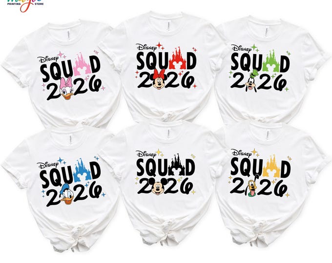 Custom Disney Squad 2026 Shirt, Disney Characters Vacation Trip Tshirt, Matching Family Cousin Crew Tee
