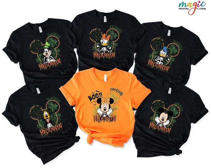 Custom Name Disney Halloween Tshirts, Happy Halloween Shirt for Disney, Disney Characters Ghost  Halloween Shirt, Disney Spooky Vibes Shirt