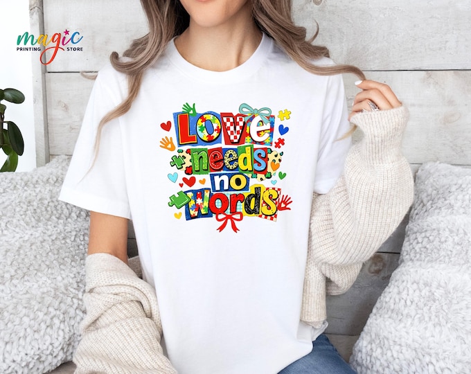 Autism Support Shirt, Love Needs No Words Tshirt, Y2K Autism Coquette Bow Tee, Autism Puzzle Shirt, Neurodiversity Shirt