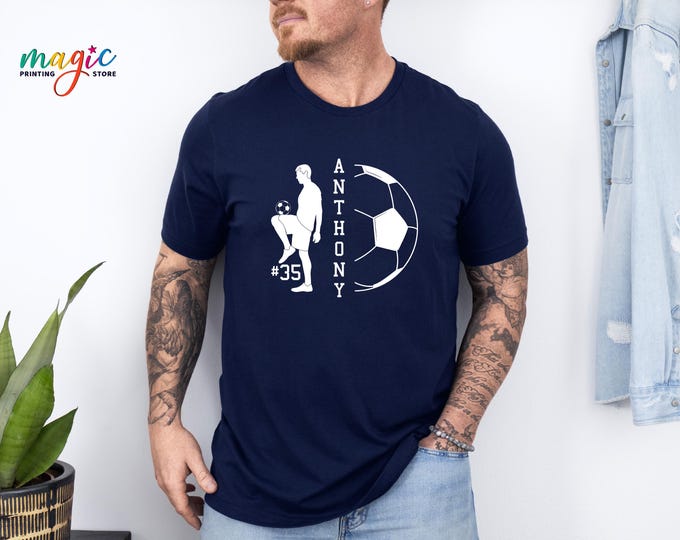 Custom Soccer Player Shirt, Personalized Soccer Ball, Game Day Tshirt, Sports Lover Gifts Men