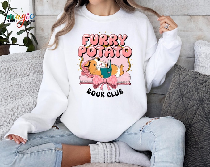Furry Potato Book Club Sweatshirt, Funny Guinea Pig Sweater, Book Lover Sweatshirt, Bookish Sweatshirt, Librarian Sweatshirt,Reading Sweater