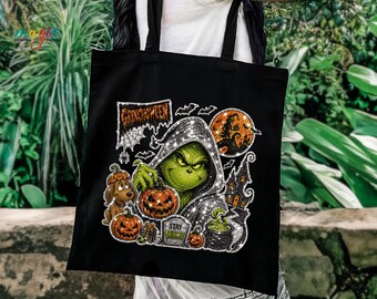 Mean Guy Halloween Tote Bag, Spooky Pumpkin Canvas Bag, Fall Autumn Vibes Gift