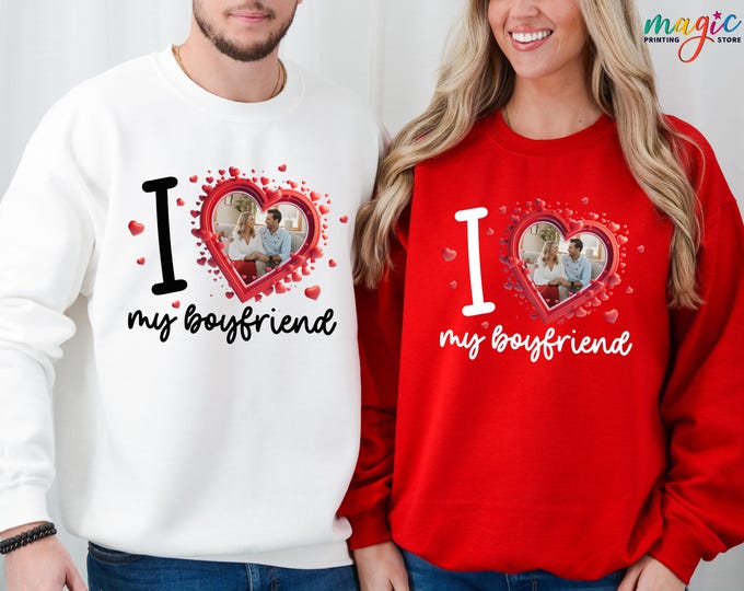 Custom I love My Boyfriend Girlfriend Sweatshirt, Christmas Couple Gift, Valentines Day Gift, Anniversary Sweater