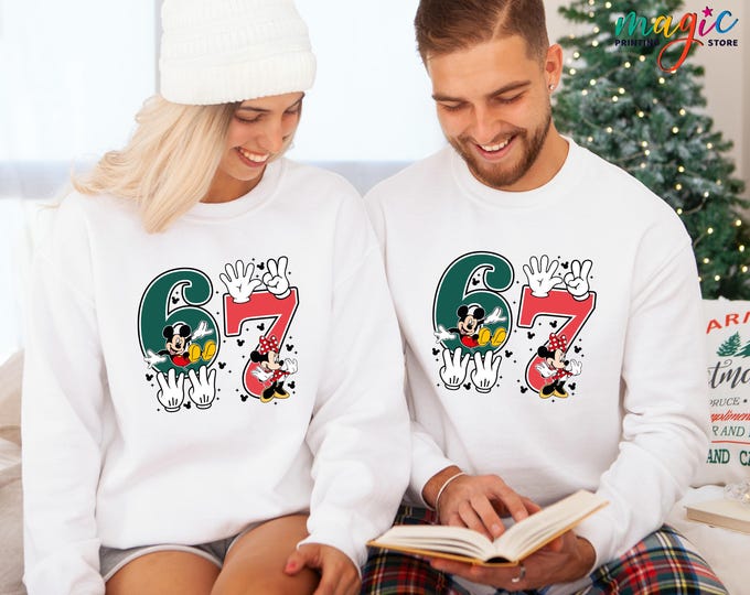 Disney Christmas 6 7 Sweatshirt, Mickey Minnie Six Seven Meme Xmas Sweater, Holiday Disney Hoodie, Christmas Gifts